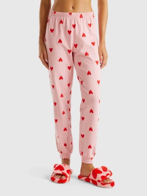 Benetton, Trousers In Warm Cotton With Hearts, size XXS, Pink, Women United Colors of Benetton