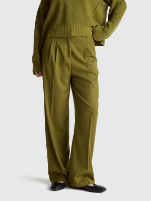 Benetton, Regular Fit Trousers In Viscose Blend, Military Green, Women United Colors of Benetton