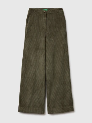 Benetton, Flared Corduroy Trousers, Military Green, Women United Colors of Benetton