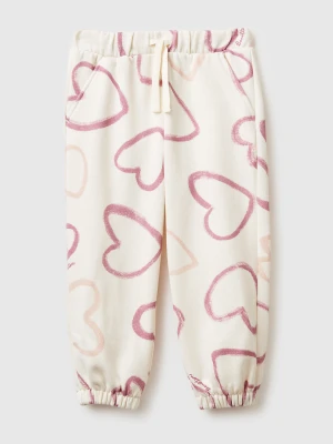 Benetton, Trousers With Heart Print, Size: 116, Creamy White, Kids United Colors of Benetton