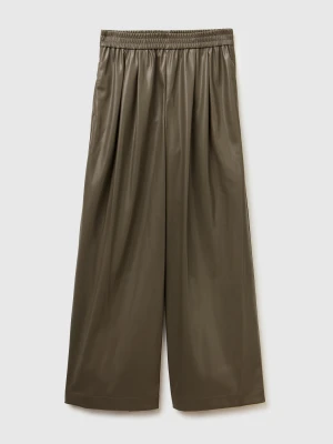 Benetton, Trousers In Imitation Leather Fabric, Size: XXS, Military Green, Women United Colors of Benetton