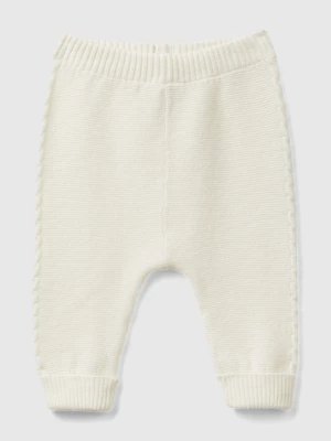 Benetton, Trousers With Cables In Recycled Wool Blend, size 50, Creamy White, Kids United Colors of Benetton