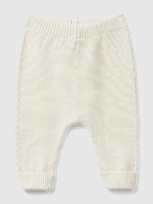 Benetton, Trousers With Cables In Recycled Wool Blend, size 56, Creamy White, Kids United Colors of Benetton