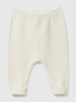 Benetton, Trousers With Cables In Recycled Wool Blend, size 68, Creamy White, Kids United Colors of Benetton