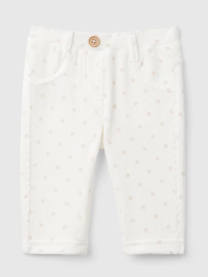 Benetton, Trousers With Chenille Pattern Print, size 56, Creamy White, Kids United Colors of Benetton