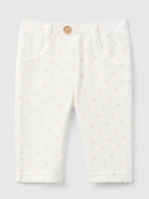 Benetton, Trousers With Chenille Pattern Print, size 62, Creamy White, Kids United Colors of Benetton