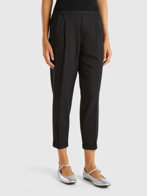 Benetton, Trousers With Cuff In Stretch Viscose Blend, size L, Black, Women United Colors of Benetton