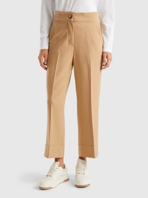 Benetton, Trousers With Cuffs, size , Camel, Women United Colors of Benetton