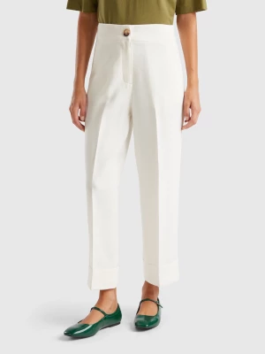 Benetton, Trousers With Cuffs, size , Creamy White, Women United Colors of Benetton