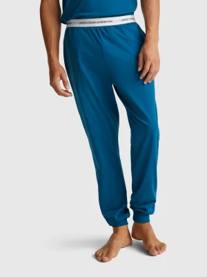 Benetton, Trousers With Elastic Logo, Size: XL, Teal, Men United Colors of Benetton