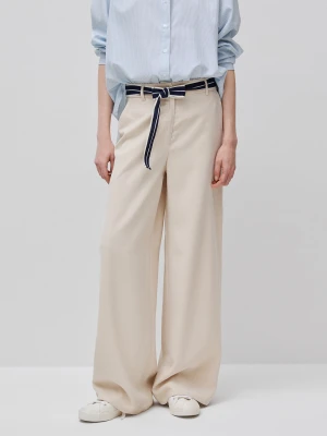 Benetton, Trousers With Striped Belt, Beige, Women United Colors of Benetton