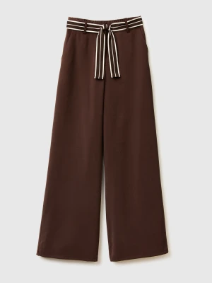 Benetton, Trousers With Striped Belt, Brown, Women United Colors of Benetton