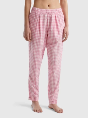 Benetton, Trousers With Vichy Check Pattern, size L, Pink, Women United Colors of Benetton