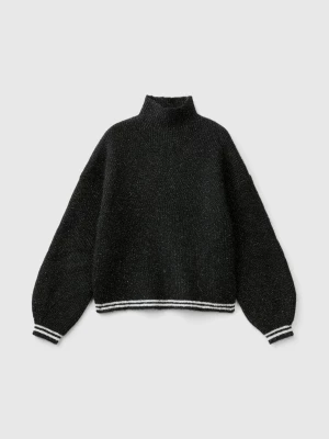 Benetton, Turtle Neck Sweater In Wool Blend, size 2XL, Black, Kids United Colors of Benetton