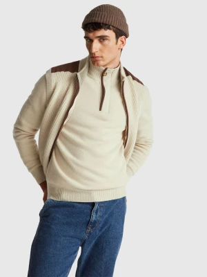 Benetton, Turtleneck In Wool Blend, Size: XS, Beige, Men United Colors of Benetton
