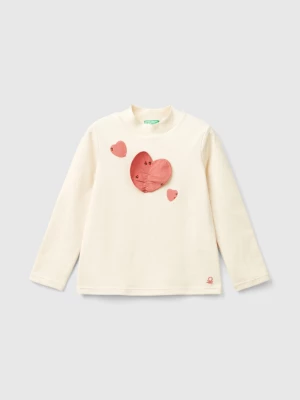 Benetton, Turtle Neck T-shirt With Heart Patch, size 116, Creamy White, Kids United Colors of Benetton