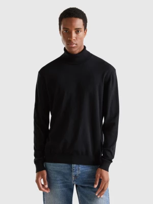 Benetton, Turtleneck In Lightweight Cotton Blend, size L, Black, Men United Colors of Benetton