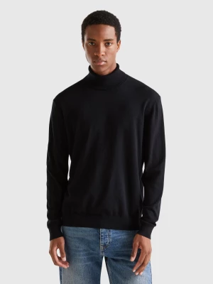 Benetton, Turtleneck In Lightweight Cotton Blend, size L, Black, Men United Colors of Benetton