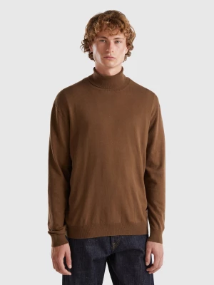 Benetton, Turtleneck In Lightweight Cotton Blend, size L, Brown, Men United Colors of Benetton