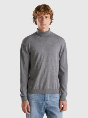 Benetton, Turtleneck In Lightweight Cotton Blend, size L, Dark Gray, Men United Colors of Benetton