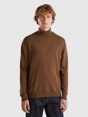 Benetton, Turtleneck In Lightweight Cotton Blend, size M, Brown, Men United Colors of Benetton