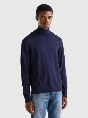 Benetton, Turtleneck In Lightweight Cotton Blend, size S, Dark Blue, Men United Colors of Benetton