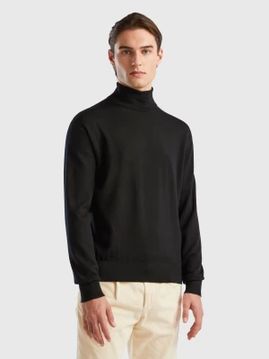 Benetton, Turtleneck In Pure Merino Wool, size L, Black, Men United Colors of Benetton