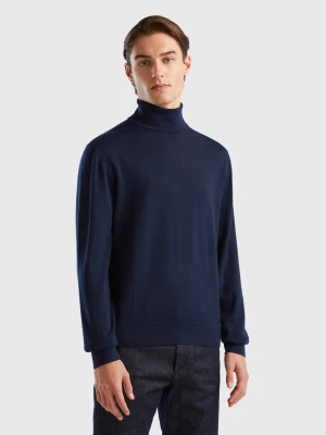 Benetton, Turtleneck In Pure Merino Wool, size L, Dark Blue, Men United Colors of Benetton