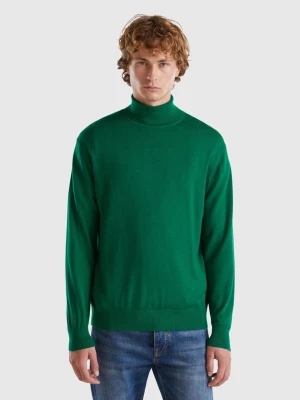 Benetton, Turtleneck In Pure Merino Wool, size L, Green, Men United Colors of Benetton