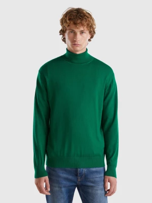 Benetton, Turtleneck In Pure Merino Wool, size L, Green, Men United Colors of Benetton