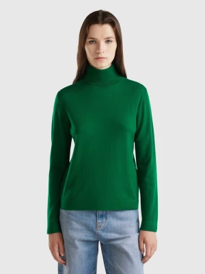 Benetton, Turtleneck In Pure Merino Wool, size L, Green, Women United Colors of Benetton