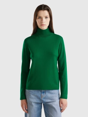 Benetton, Turtleneck In Pure Merino Wool, size L, Green, Women United Colors of Benetton