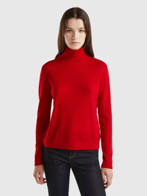 Benetton, Turtleneck In Pure Merino Wool, size L, Red, Women United Colors of Benetton