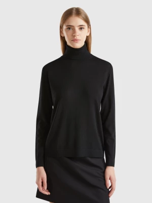 Benetton, Turtleneck In Pure Merino Wool, size M, Black, Women United Colors of Benetton