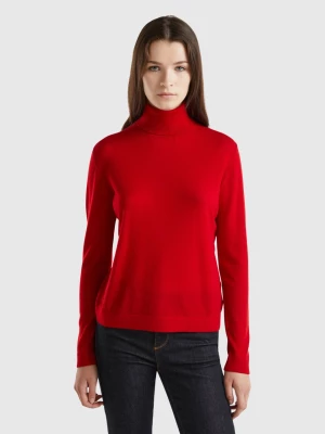 Benetton, Turtleneck In Pure Merino Wool, size M, Red, Women United Colors of Benetton