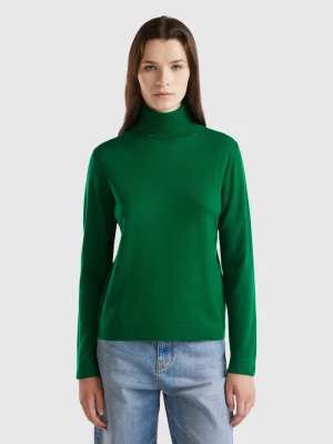 Benetton, Turtleneck In Pure Merino Wool, size S, Green, Women United Colors of Benetton