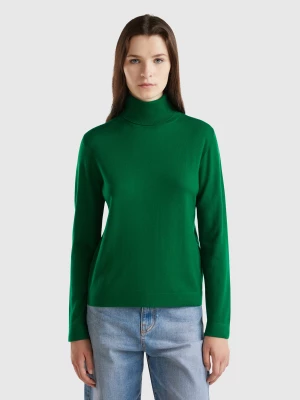 Benetton, Turtleneck In Pure Merino Wool, size S, Green, Women United Colors of Benetton