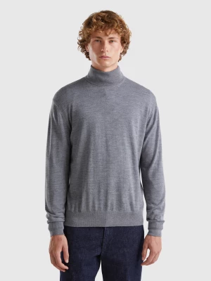 Benetton, Turtleneck In Pure Merino Wool, size XL, Dark Gray, Men United Colors of Benetton