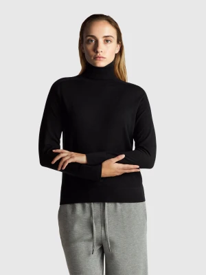 Benetton, Turtleneck In Pure Merino Wool, Size: XXS, Black, Women United Colors of Benetton