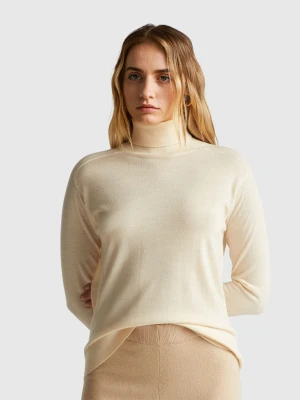 Benetton, Turtleneck In Pure Merino Wool, Size: XXS, Creamy White, Women United Colors of Benetton