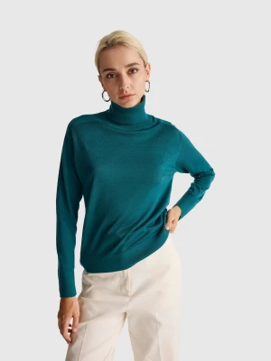 Benetton, Turtleneck In Pure Merino Wool, Size: XXS, Dark Green, Women United Colors of Benetton