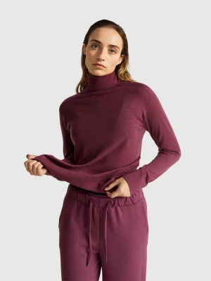 Benetton, Turtleneck In Pure Merino Wool, Size: XXS, Plum, Women United Colors of Benetton
