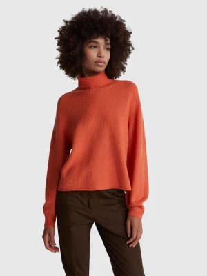 Benetton, Turtleneck In Stretch Wool Blend, Size: S, Orange, Women United Colors of Benetton