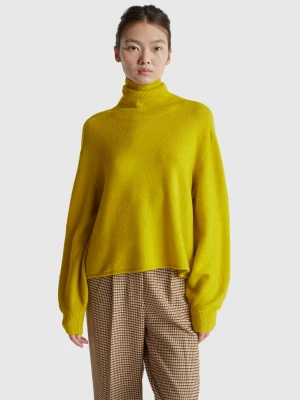 Benetton, Turtleneck In Stretch Wool Blend, Size: S, Mustard, Women United Colors of Benetton