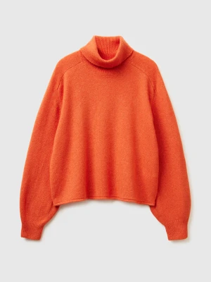 Benetton, Turtleneck In Stretch Wool Blend, Size: S, Orange, Women United Colors of Benetton