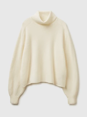 Benetton, Turtleneck In Stretch Wool Blend, Size: XXS, Creamy White, Women United Colors of Benetton