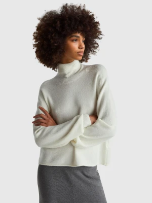 Benetton, Turtleneck In Stretch Wool Blend, Size: XXS, Creamy White, Women United Colors of Benetton