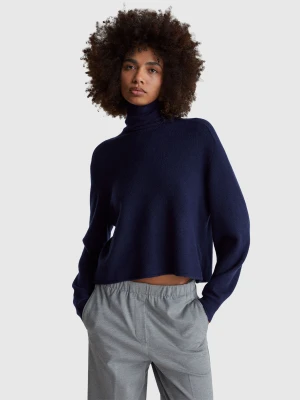 Benetton, Turtleneck In Stretch Wool Blend, Size: XXS, Dark Blue, Women United Colors of Benetton