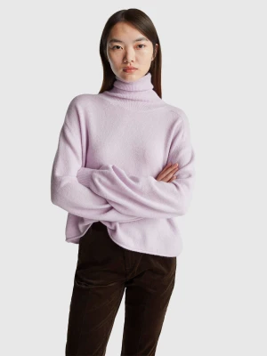 Benetton, Turtleneck In Stretch Wool Blend, Size: XXS, Lilac, Women United Colors of Benetton