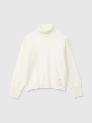 Benetton, Turtleneck In Wool Blend, size 2XL, Creamy White, Kids United Colors of Benetton